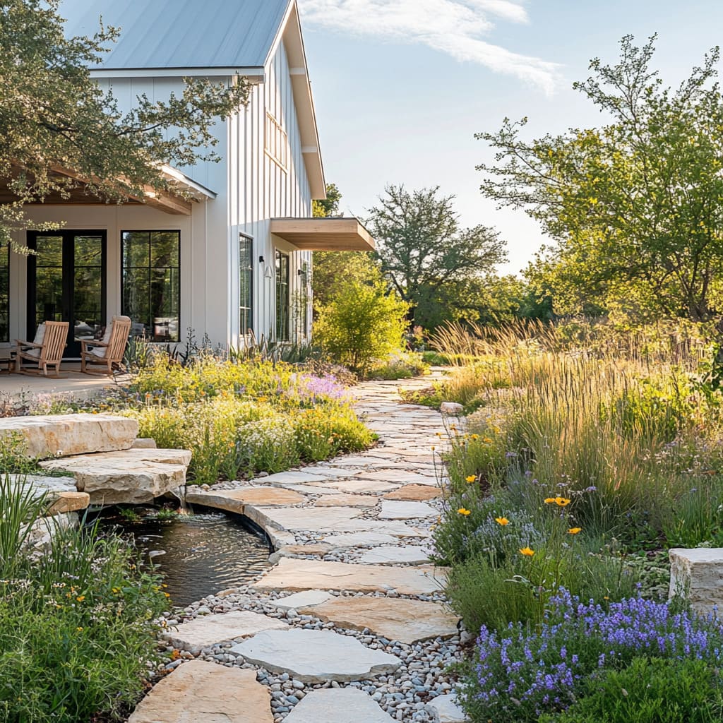 Modern flagstone patio.