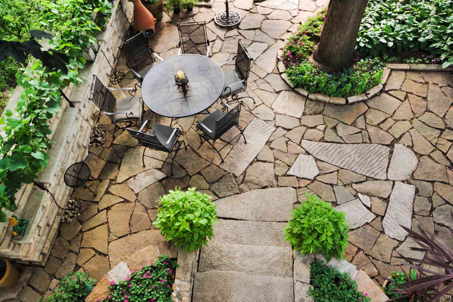 A flagstone walkway in the Hill Country, sealed and ready for weather.